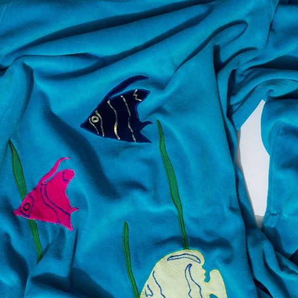 Vintage Velour Turquoise Fish Sweater - Picture 2 of 12